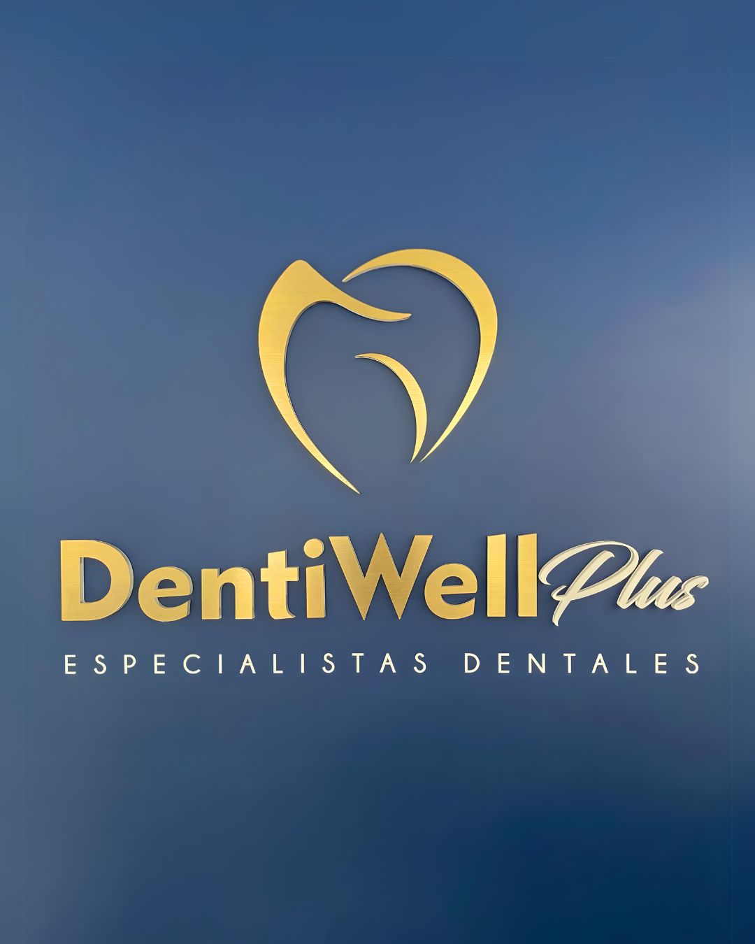 Letrero en acrilico para consultorio odontologico sobre pared azul